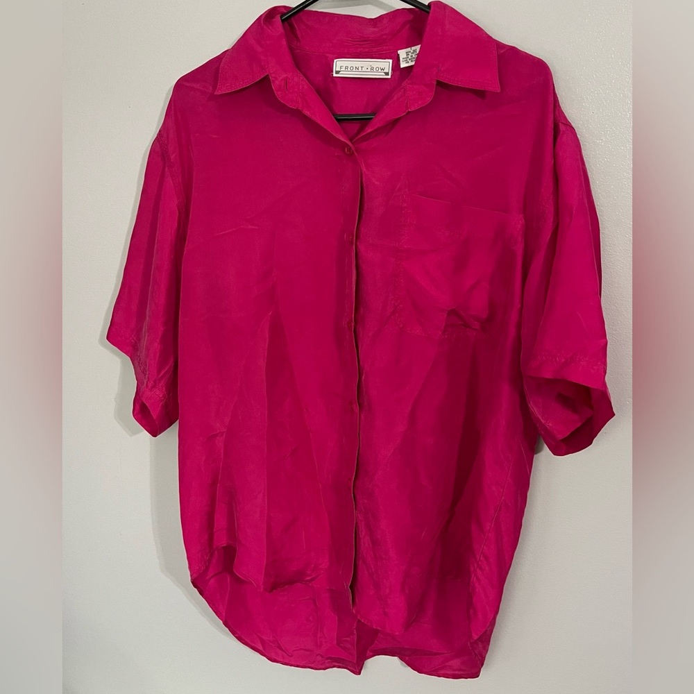 100 SILK-Vintage Front Row Pink Silk Button-Up Shirt